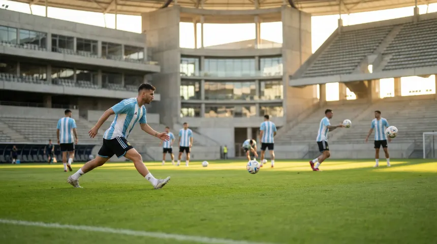Jugadores de la selección argentina de fútbol en el campo de entrenamiento antes del Mundial 2026