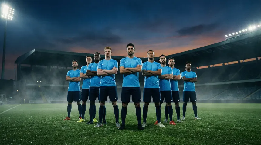 Jugadores de la selección uruguaya de fútbol alineados en el césped del estadio antes de un partido de eliminatorias