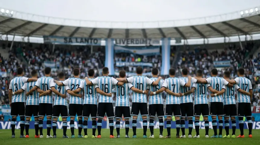 Selección sudamericana formada en línea sobre el césped antes del pitazo inicial de un partido clasificatorio